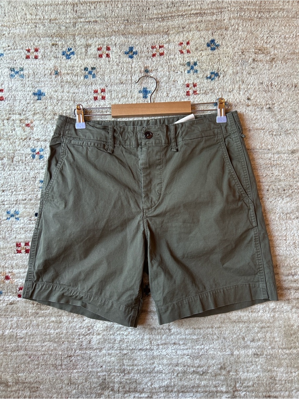 Buck Mason Carry On Shorts, Cotton, 6.5" inseam, Olive Green, Size 31